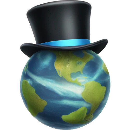 a smiling planet earth wearing a top hat emoji