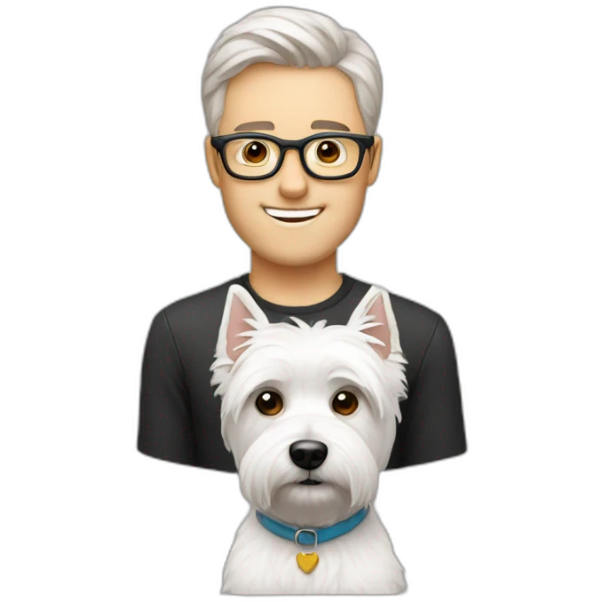 Man with glasses anda westie dog emoji