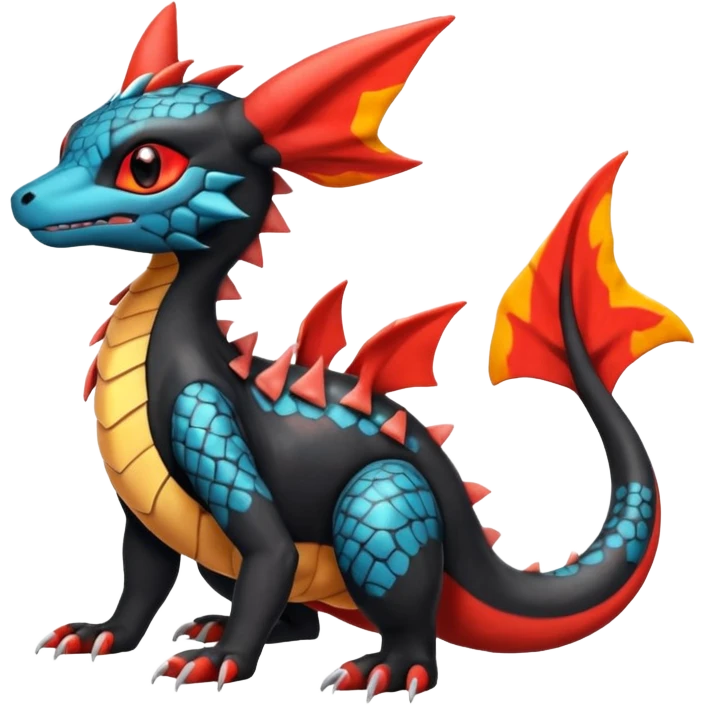 Cute Exotic Colorful Salamence-Guilmon-Salandit-Umbreon-Fakémon-hybrid-creature (full body)  emoji