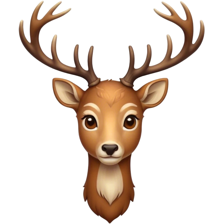 Cinematic Noble Deer Portrait Emoji, Poised and regal, with a graceful, slender build and a dappled Fur of warm browns and creams, elegant antlers crowning its head, deep-set soulful gentle eyes, Simplified yet sharp and sophisticated features, highly detailed, glowing with a soft, dignified glow, high shine, intelligent and serene, stylized with an air of forest majesty, focused and attentive, soft glowing outline, capturing the essence of a watchful woodland guardian, so majestic it feels as though it could gracefully leap out of the screen with effortless authority! emoji