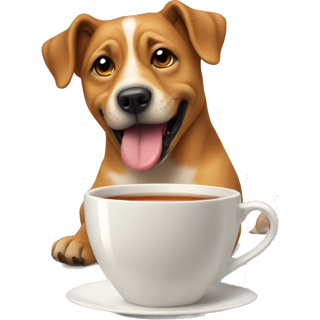 dog sticks out tongue with cup of tea emoji