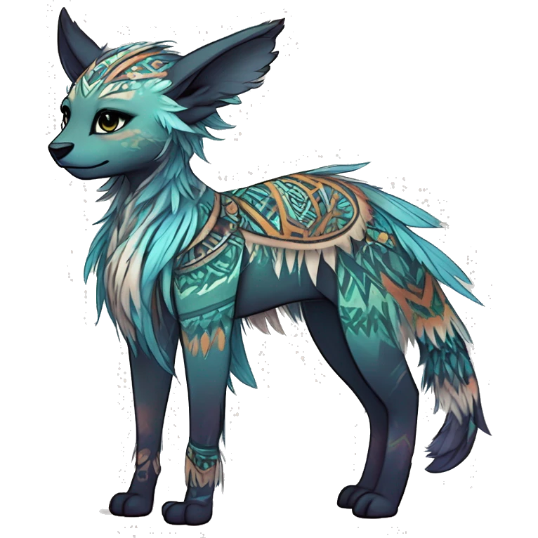 cute Kawaii edgy ethereal shy epic tribal fantasy animal fursona Fionbri creature by griffsnuff & LiLaiRa & Falvie with exotic colors with intricate patterns full body emoji