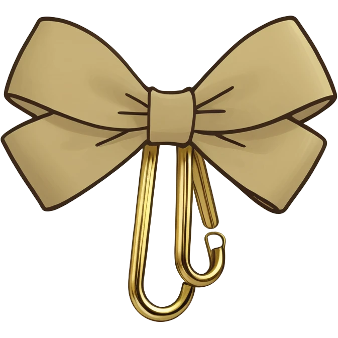 one gold paper clip with a beige bow in the middle emoji