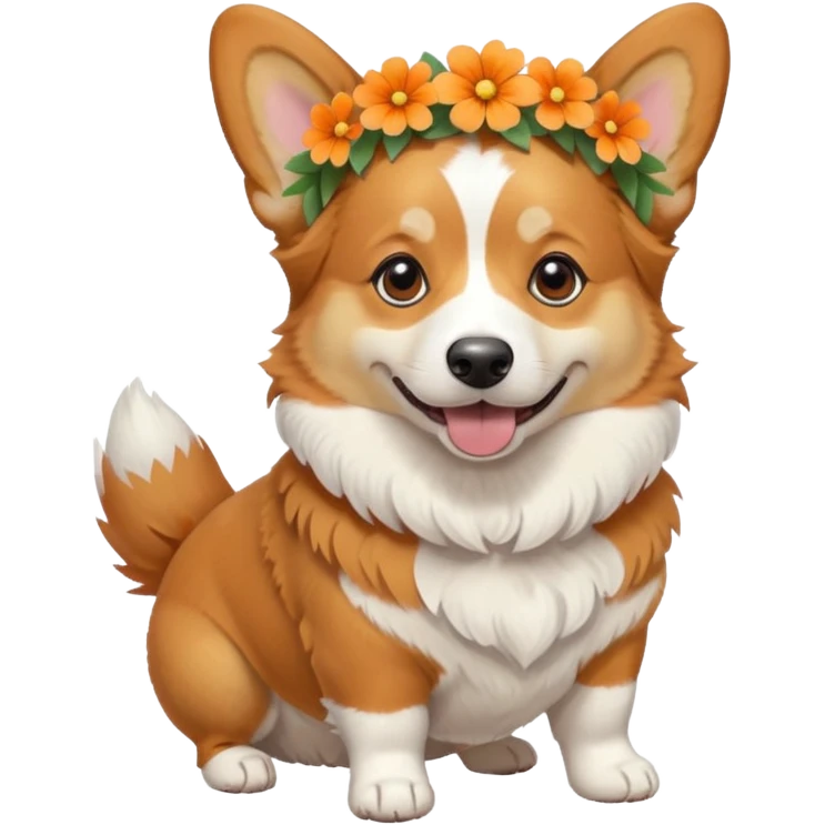Corgi dog wearing a flower crown full body emoji
