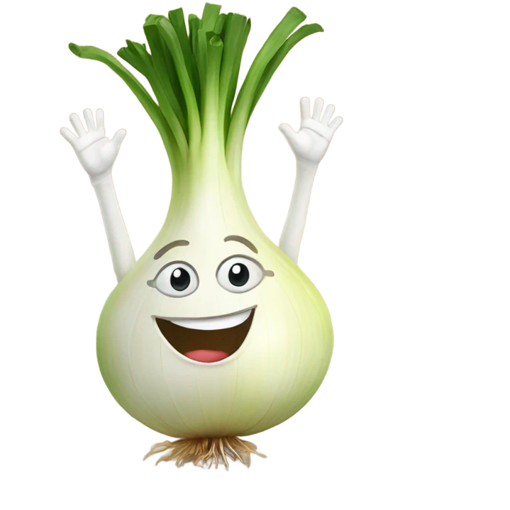 happy onion with hands up emoji