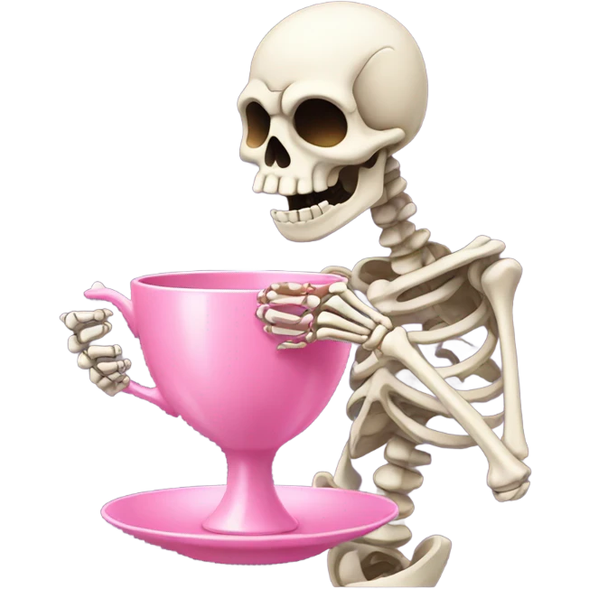 Skeleton sipping tea from a pink teacup  emoji