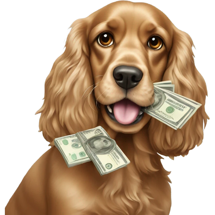 cocker spaniel holding money emoji