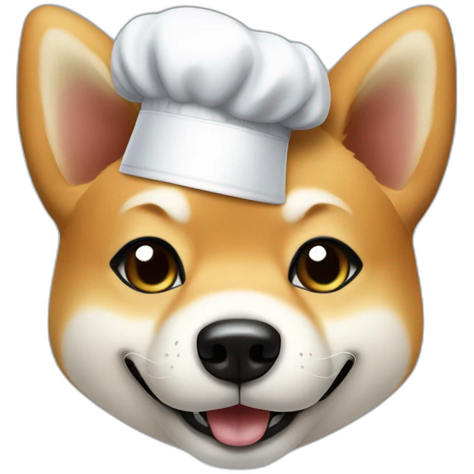 Shiba dog chef with a hand with one finger up close to its face asking you to wait emoji