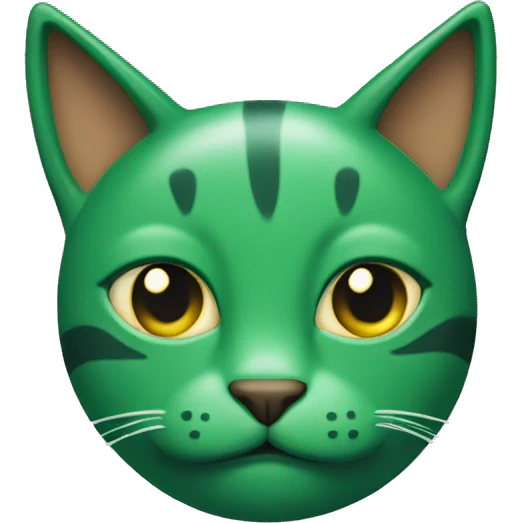 The green cat's head looks into the camera with a smile emoji