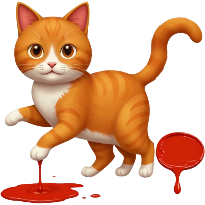 Chat roux qui saute dans la peinture emoji