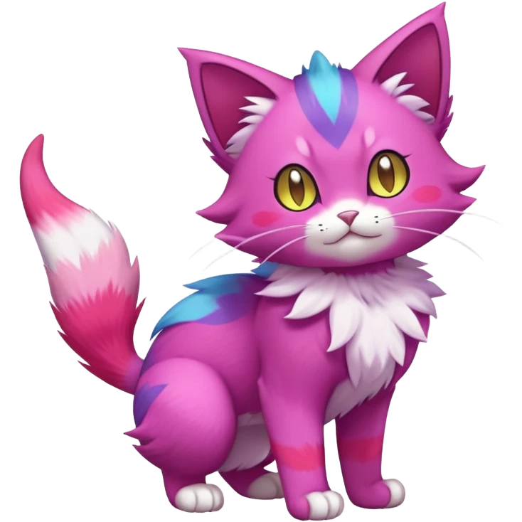 Elemental Exotic Colorful Fantasy Purrloin-Skitty-Pokémon-Fakémon-hybrid-creature (full body) emoji