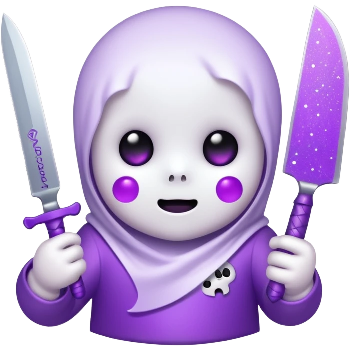 baby ghost face with glitter and a purple knife emoji