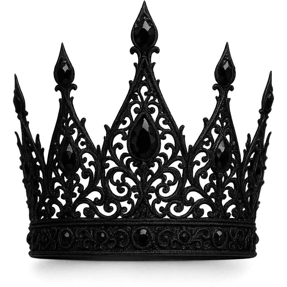 gothic black crown with intricate filigree, black diamonds, dramatic silhouette emoji