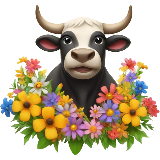 Smiling bull with flowers  emoji