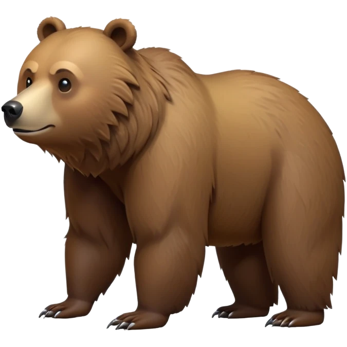 cinematic-[grizzly bear]-realistic-full-body-standing on all fours-emoji,-tail-tucked-close,-head-tilted-dramatically,-thick-[brown]-fur,-simplified-yet-realistic-focused-features,-highly-detailed,-glowing-with-an-almost-sarcastic-glow emoji