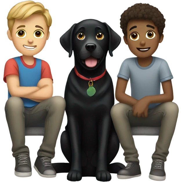 Black Labrador with two white teenage boys both with brown hair  emoji