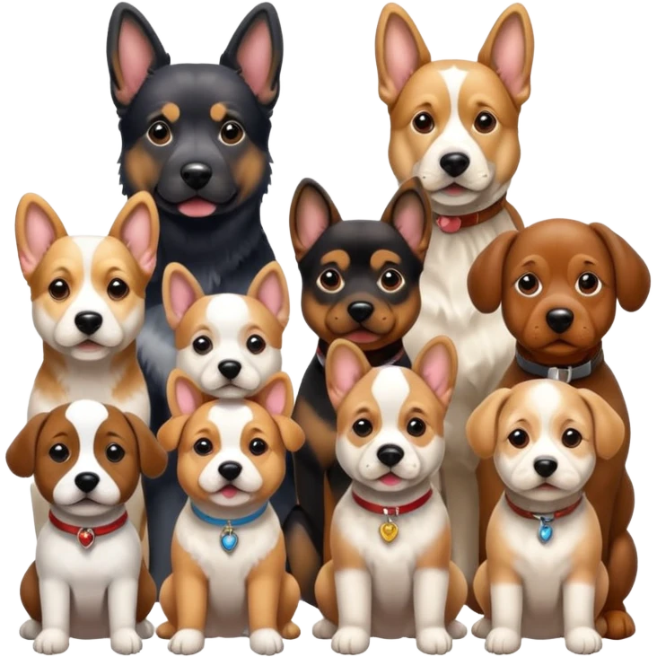 1 german shephard, 1 bulldog, 1 poodle, 1 husky, 1 dachshund emoji