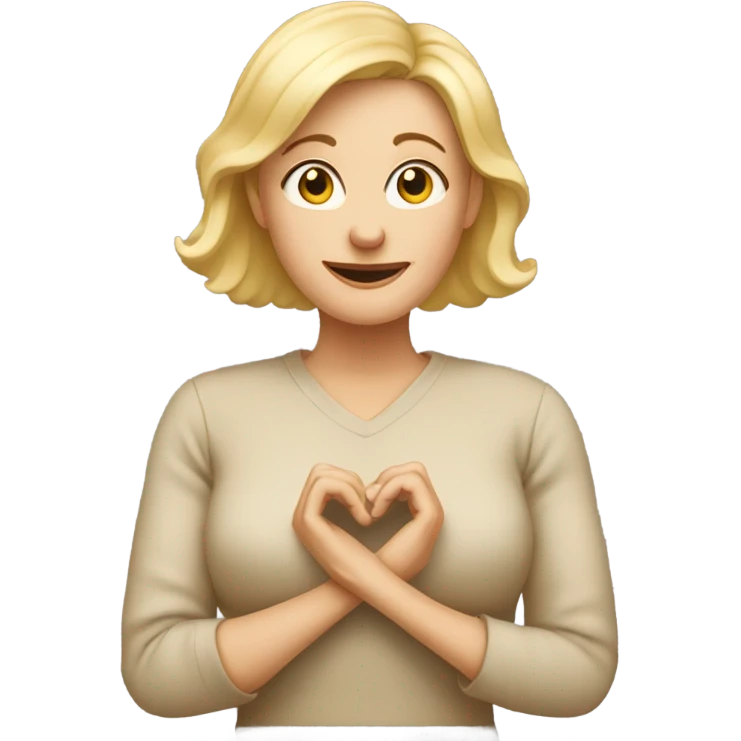 50 year old Lady with blonde hair making heart with hands emoji