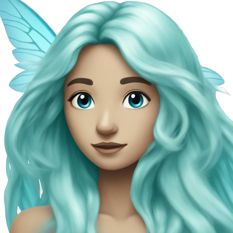 Beautiful, fairy, blue, turqoise, long hair, big wings emoji