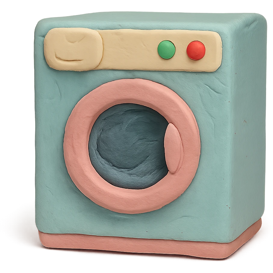 washing machine in claymation style with pastel colors and visible fingerprints emoji