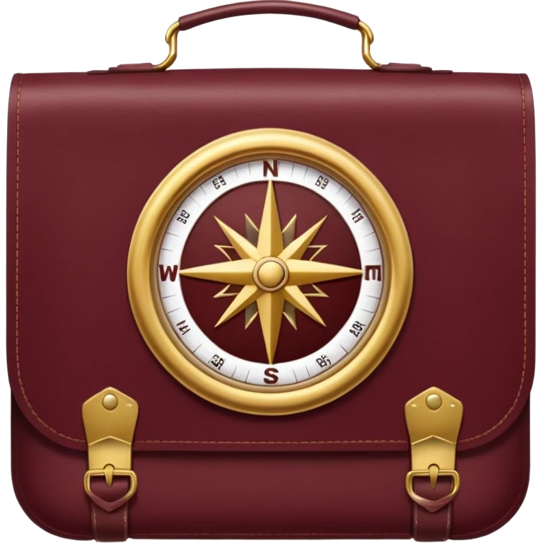 burgundy travel item with  a gold compass in the lower right corner of the emoji in front of travel item emoji