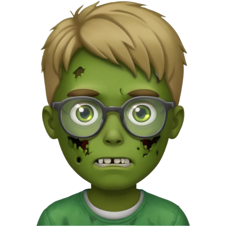 boy zombie with dark blonde hair and green skin and glasses emoji