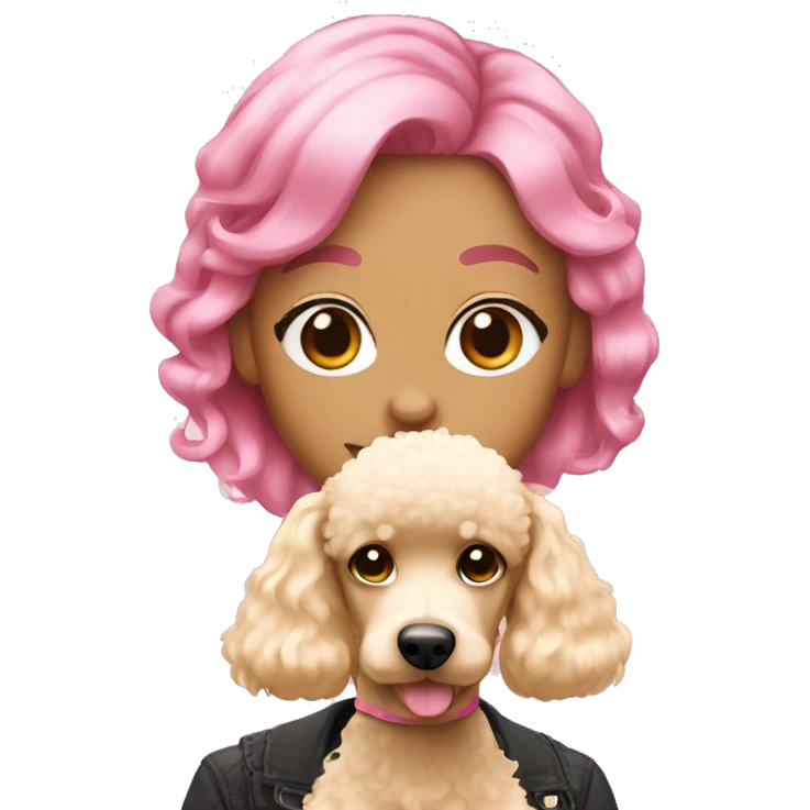 Pink haired girl with blonde poodle emoji
