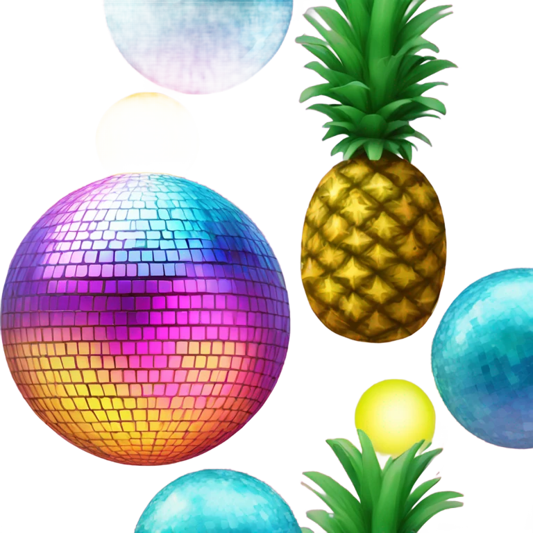 rainbow disco ball with pineapple and coconut emoji