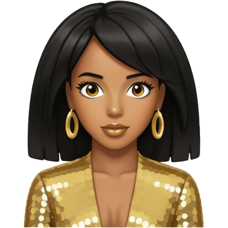 Kelly Rowland from Destiny's Child with black hair, gold outfit emoji