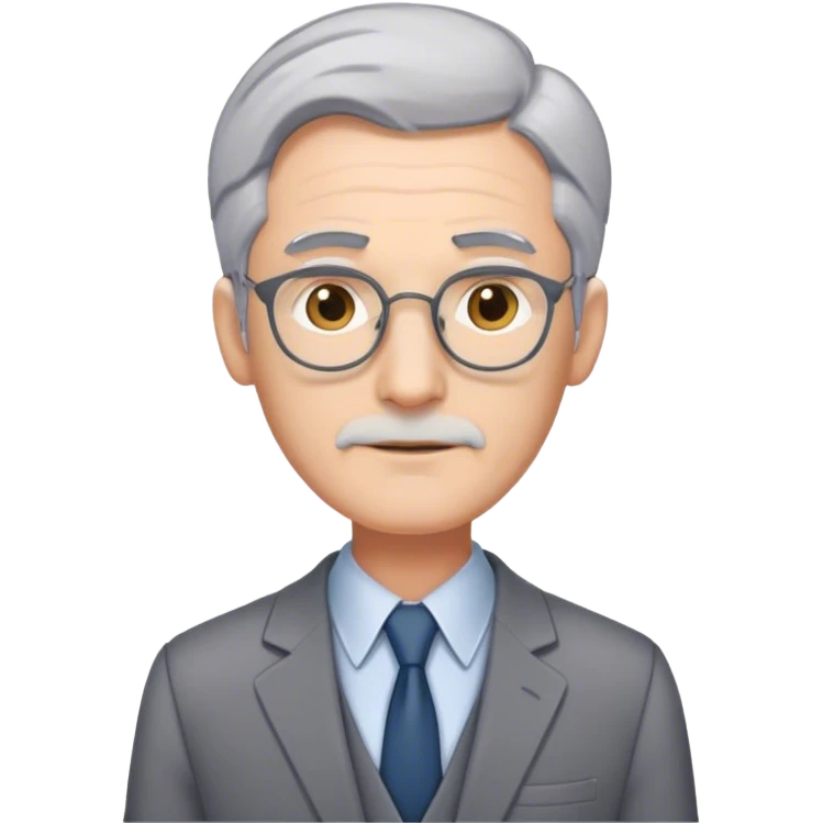 male math teacher with grey hair in grey suit standing emoji
