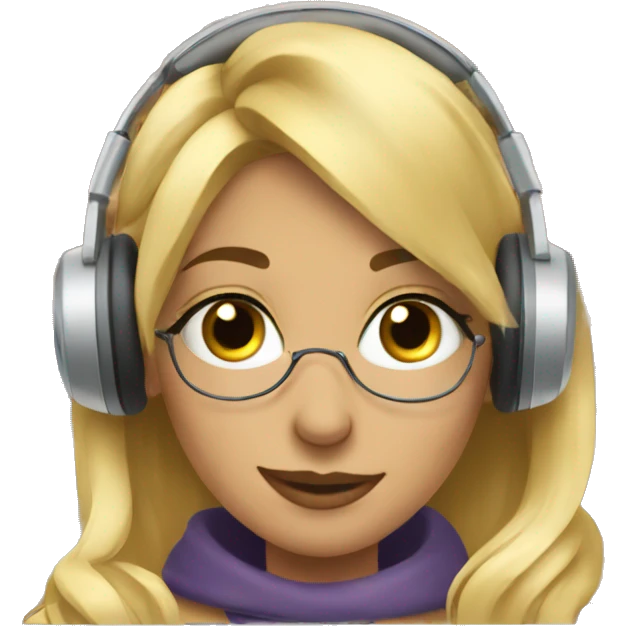 Blonde woman with headphones Studying in library looking at iPad  emoji