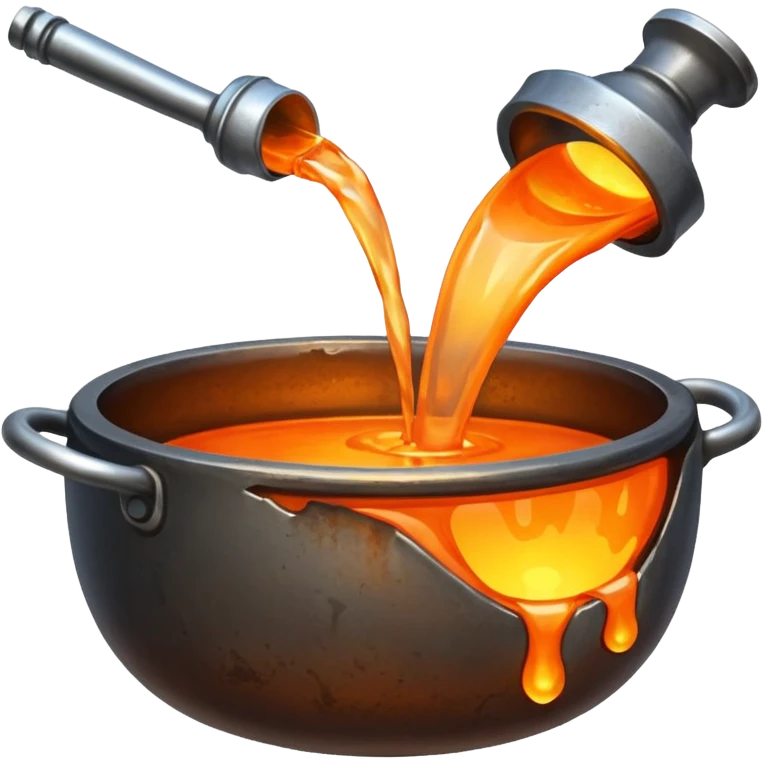 The crucible pours out metal. emoji