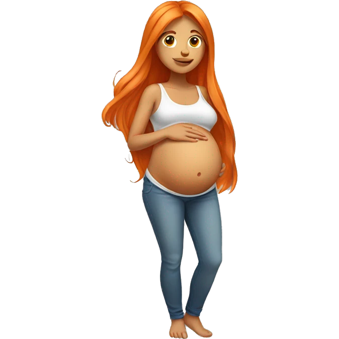 Tan girl with long orange hair holding pregnant stomach emoji