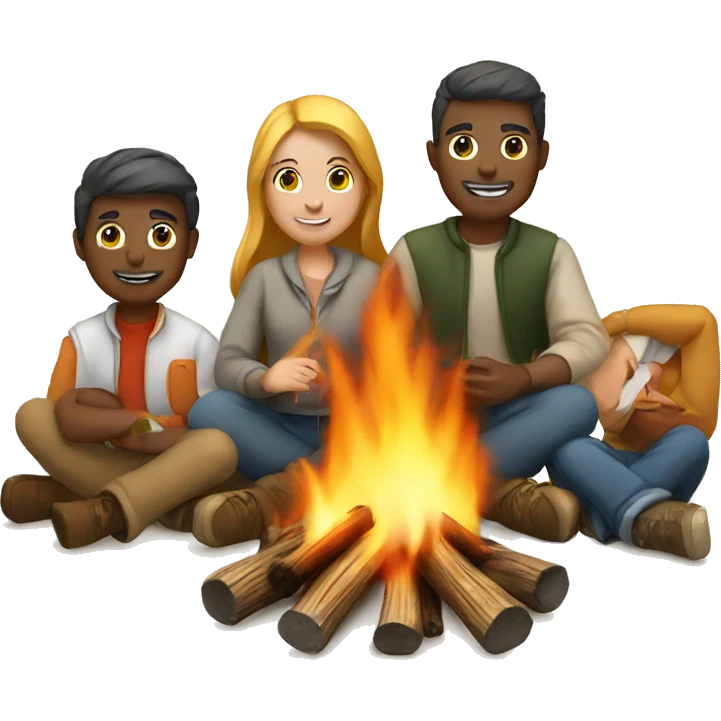 campfire with 3 white people around it emoji