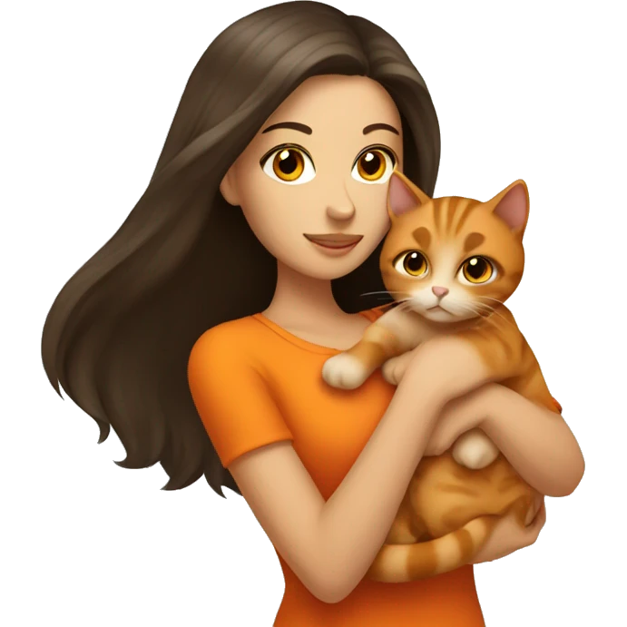 pretty brunette woman holding orange cat emoji
