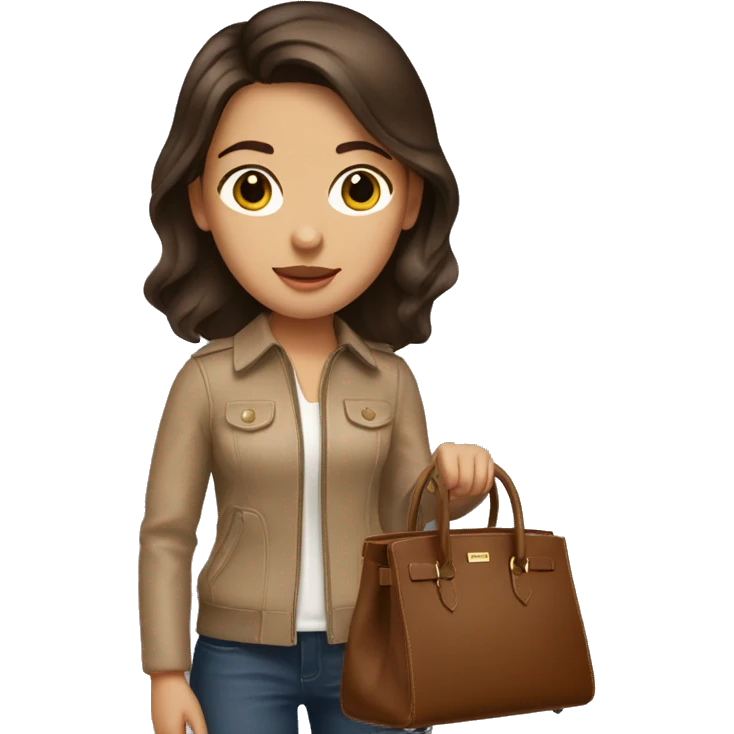 A brunette girl has a brown birkin bag  emoji