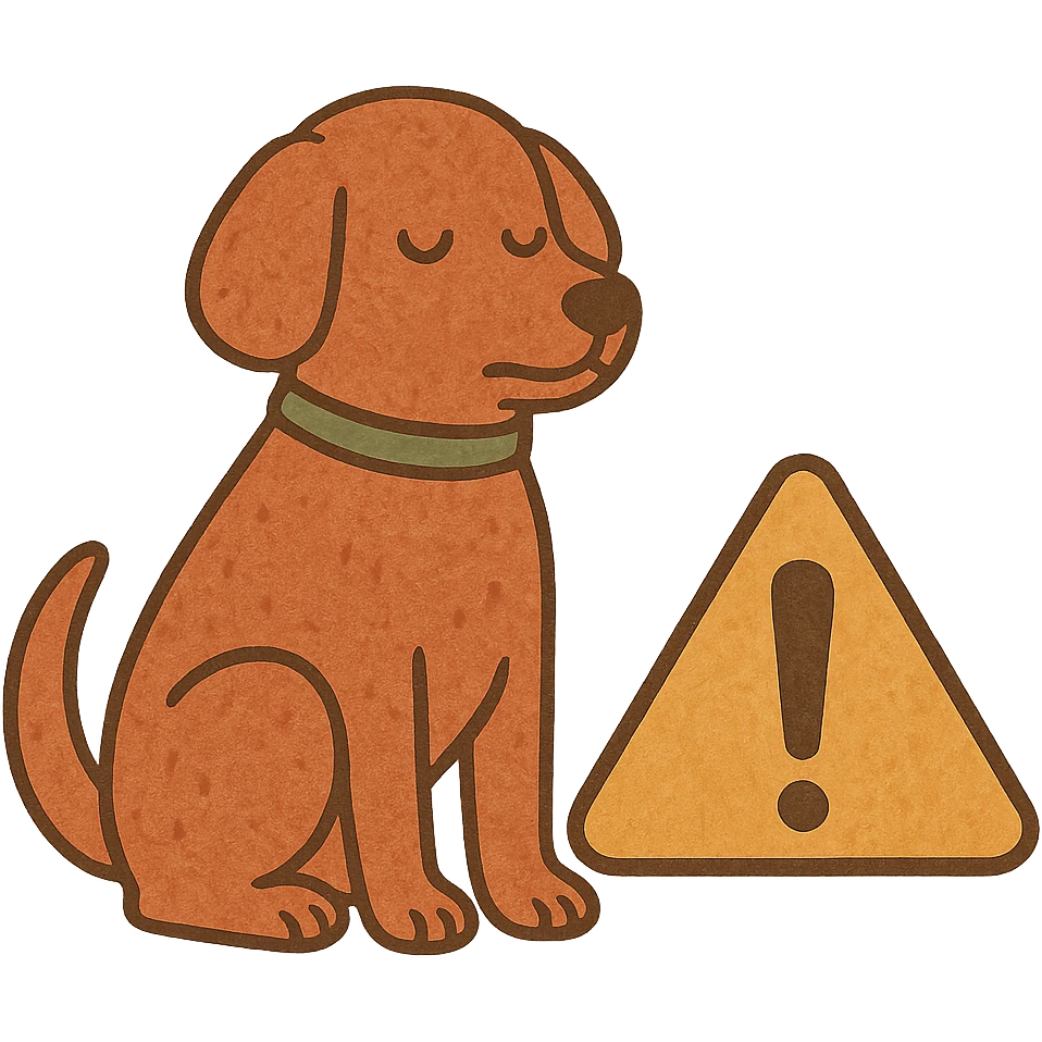 subtle icon of a dog with a warning sign, for 'Don't screw the pooch' emoji