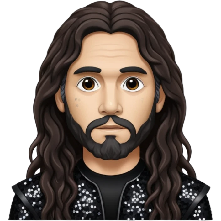 Tom Araya with long dark brown hair, black sequin outfit  emoji