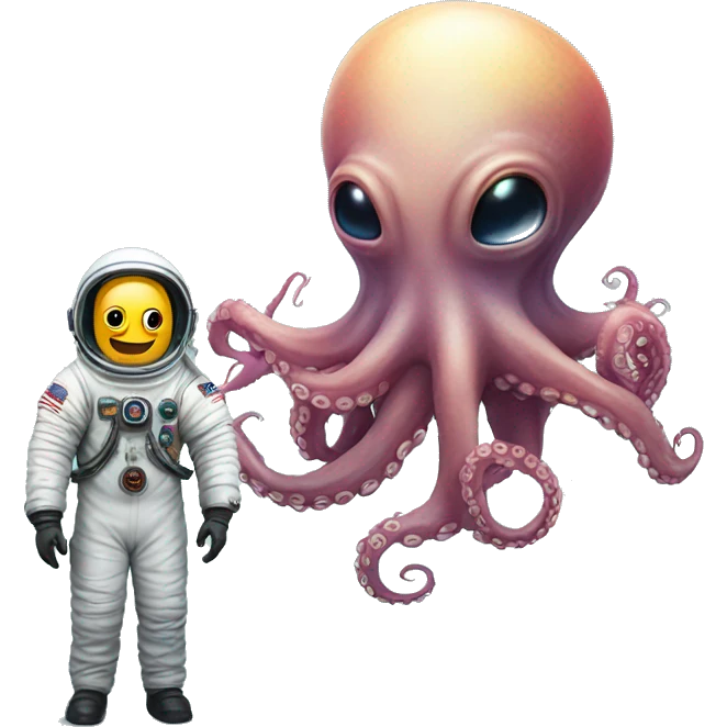 Alien Octopus next to astronaut  emoji