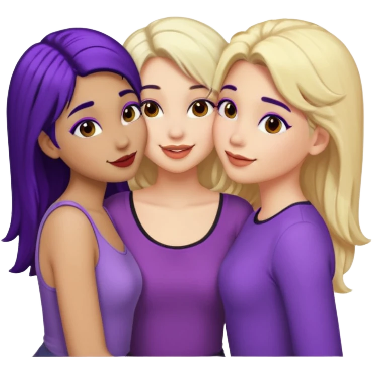 3 girls kissing one blonde one black hair one purple hair  emoji