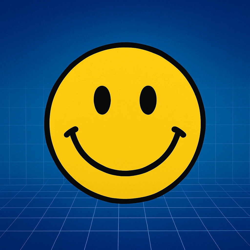 frame 5 with background blending gradient and blue, some grid lines starting to appear, smiley face unchanged emoji
