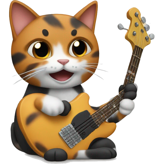 Calico cat playing bass guitar emoji