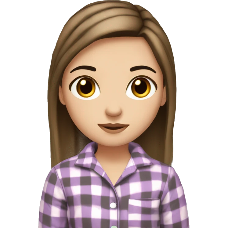 White girl straight brown hair dark black eyebrows brown eyes wearing pajamas  emoji