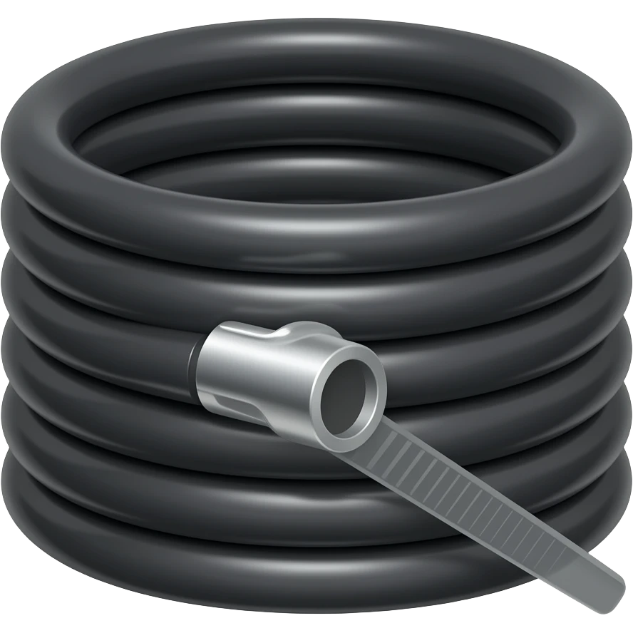 black industrial Hose single coil with cam and groove end pointing right emoji