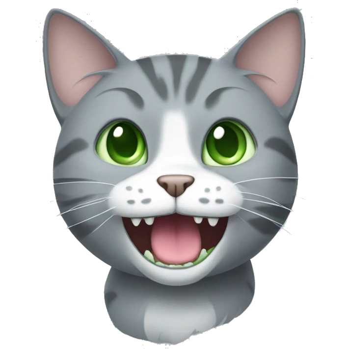 A grey cat with a cucumber in its teeth emoji