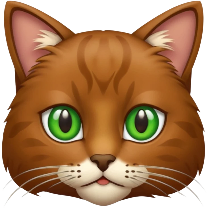 eine braune flauschige niedliche katze mit grünen augen die augen sollen nicht leuchten sondern matt sein  emoji