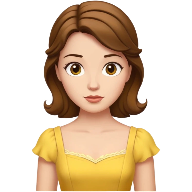 minimal Belle princess with yellow dress and brown hair, extremely simple emoji