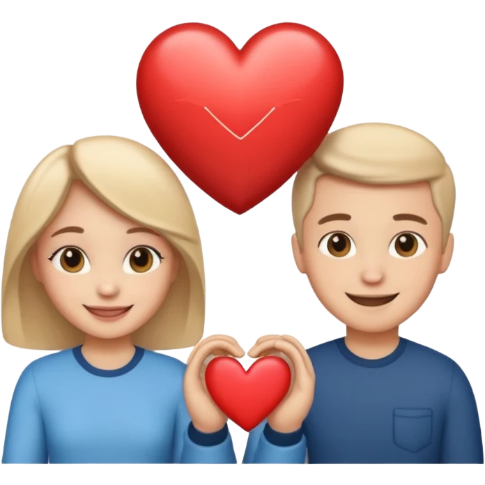 An in love couple with a heart above them, enjoy style emoji