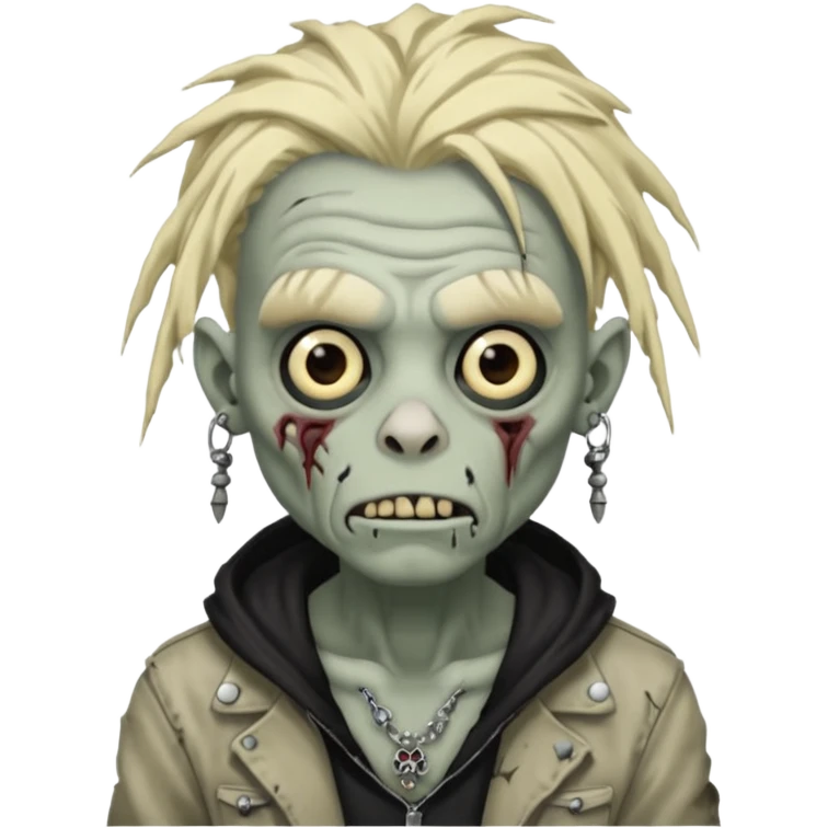 Grey pale skinned zombie boy with wrinkled skin and blond dreadlocks. Nose and ear piercings. Emo. emoji
