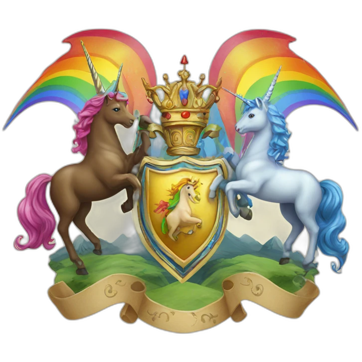 Coat-of-arms-held-by-rainbow-unicorns emoji